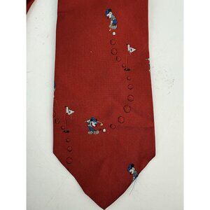 VTG Balancine Disney Tie Works Mickey Mouse Golfing‎ Polyester Adult Tie Red